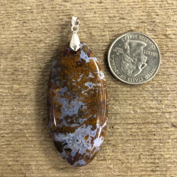 Rare Crazy Lace & Plume Agate Necklace Pendant - Picture 5 of 6